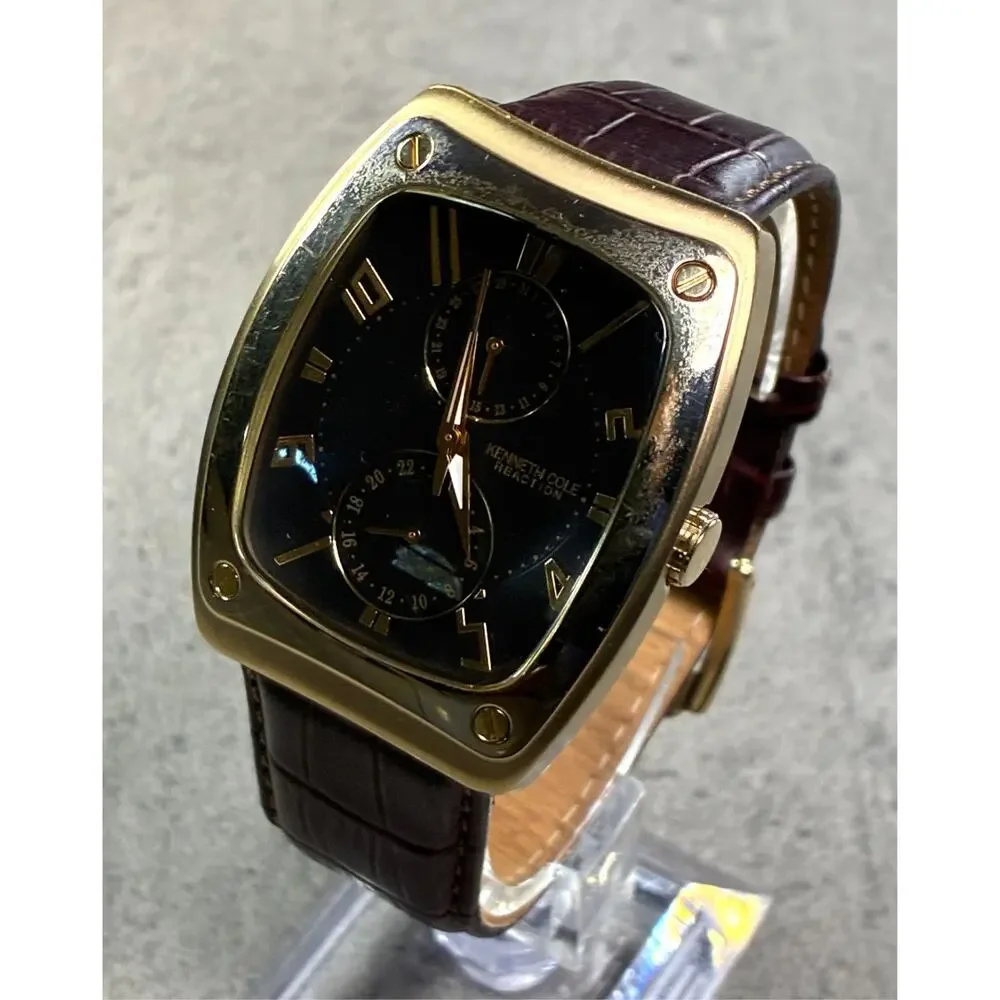 Kenneth Cole Reaction Men's Multi‑Function Watch Gold Rectangular 37mm Working